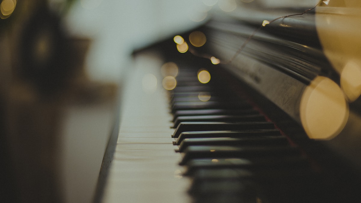 Piano keys with warm ambient light